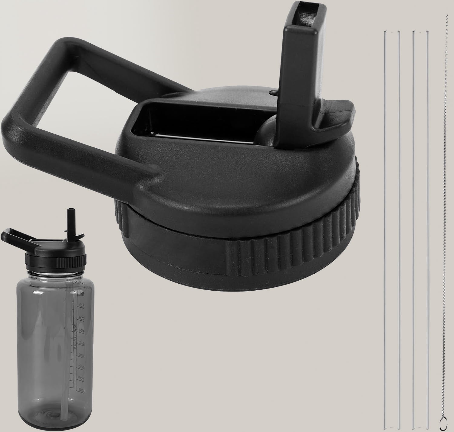 Straw Lid Compatible with Nalgene Water Bottles, BPA-Free Straws Lid with Handle for Nalgene Wide Mouth, Replacement Bottle Cap Accessories with Straws and Straw Brush - HFQ3