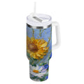 40 oz Insulated Stainless Steel Tumbler Double Wall Stainless Steel Tumbler with 2-Way Drinking Sunflowers and Daisies - MO0O