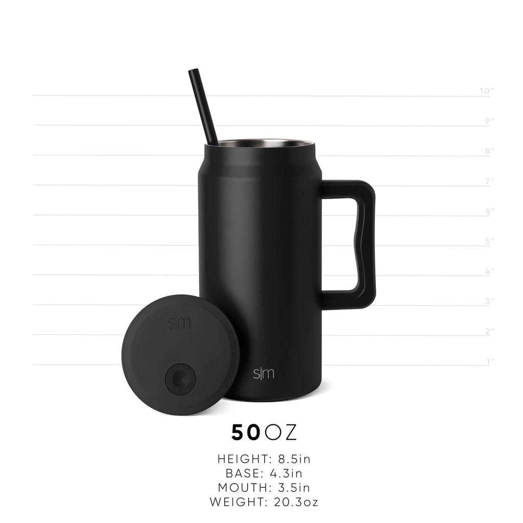 Simple Modern 50 fl oz Insulated Stainless Steel Trek Tumbler with Straw Lid | Midnight Black - WQTV