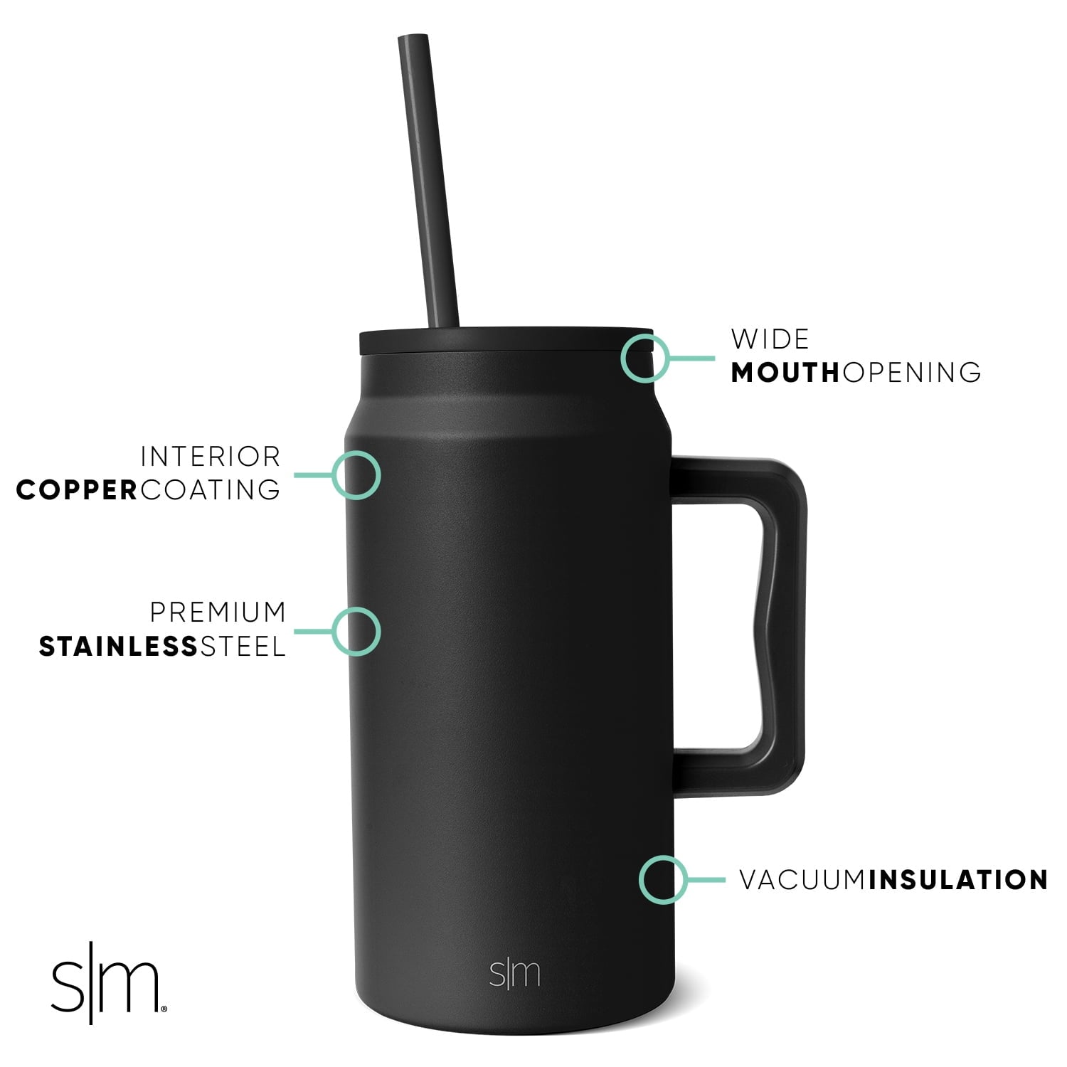 Simple Modern 50 fl oz Insulated Stainless Steel Trek Tumbler with Straw Lid | Midnight Black - WQTV