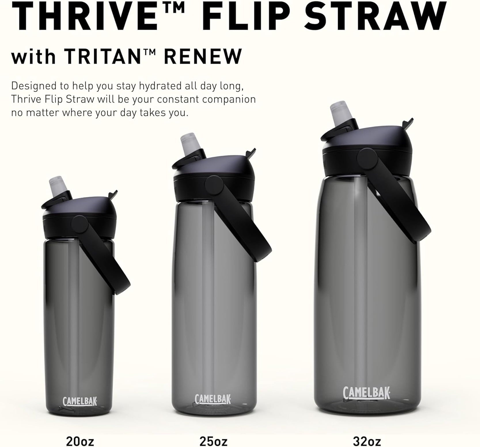 Camelbak Thrive Flip Straw 20oz Water Bottle, Charcoal - CXWY
