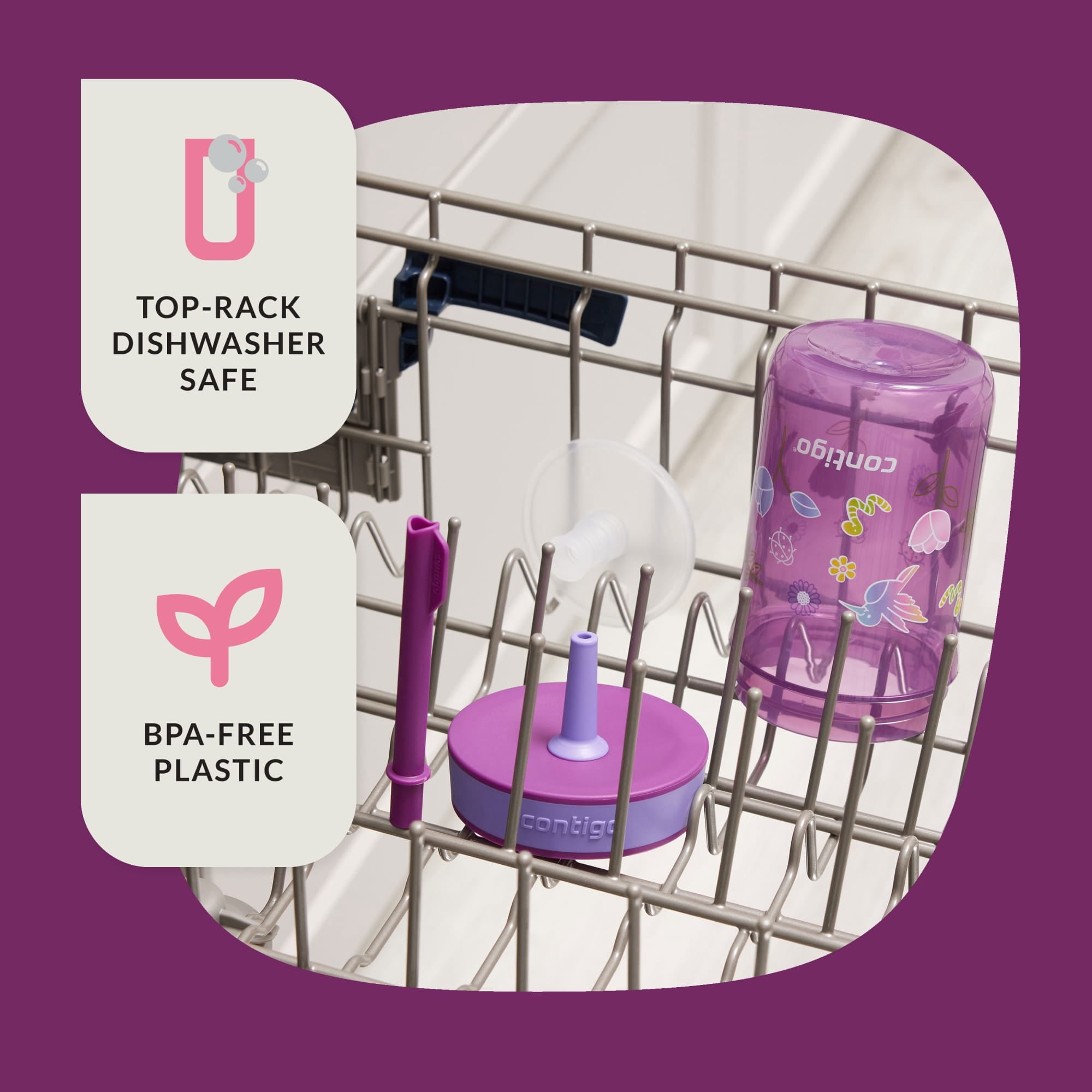 Contigo Kids Leighton Spill-Proof Tumbler with Straw, Ages 3+, Pink and Purple, 14 oz, 2 Pack - GAOH