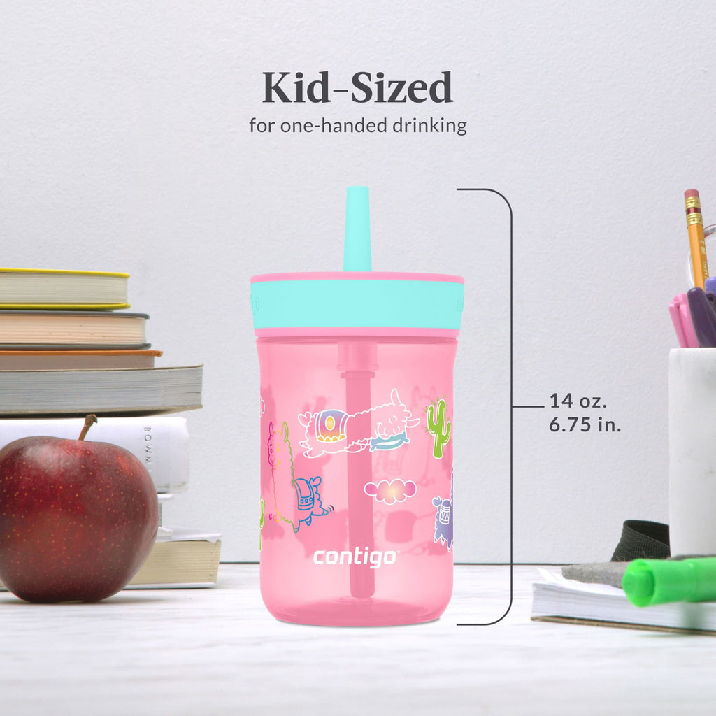 Contigo Kids Leighton Spill-Proof Tumbler with Straw, Ages 3+, Pink and Purple, 14 oz, 2 Pack - GAOH