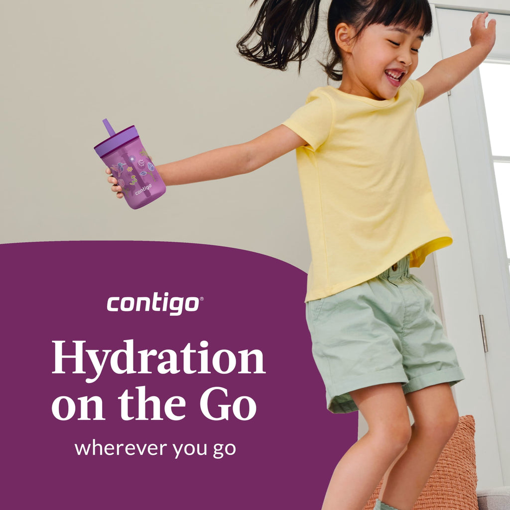 Contigo Kids Leighton Spill-Proof Tumbler with Straw, Ages 3+, Pink and Purple, 14 oz, 2 Pack - GAOH
