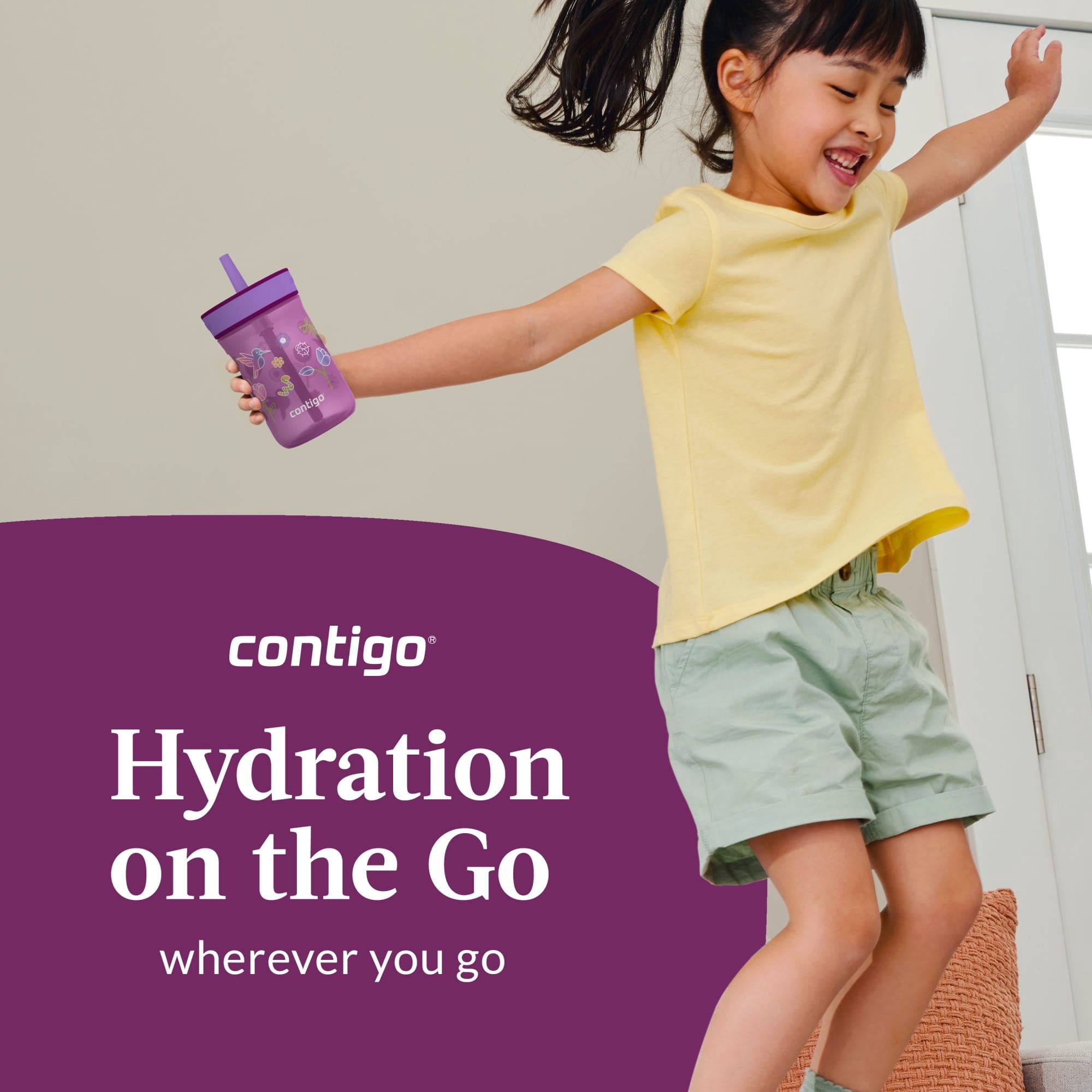 Contigo Kids Leighton Spill-Proof Tumbler with Straw, Ages 3+, Pink and Purple, 14 oz, 2 Pack - GAOH