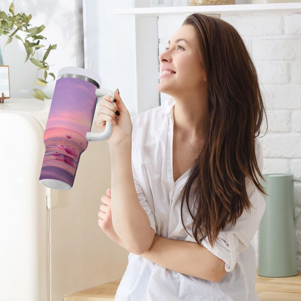 30 oz Insulated Stainless Steel Tumbler Double Wall Stainless Steel Tumbler with 2-Way Drinking Pink Butterflies Flying - MNM7
