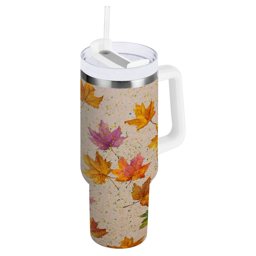 40 oz Insulated Stainless Steel Tumbler Double Wall Stainless Steel Tumbler with 2-Way Drinking Colored Autumn Leaves - 98IS