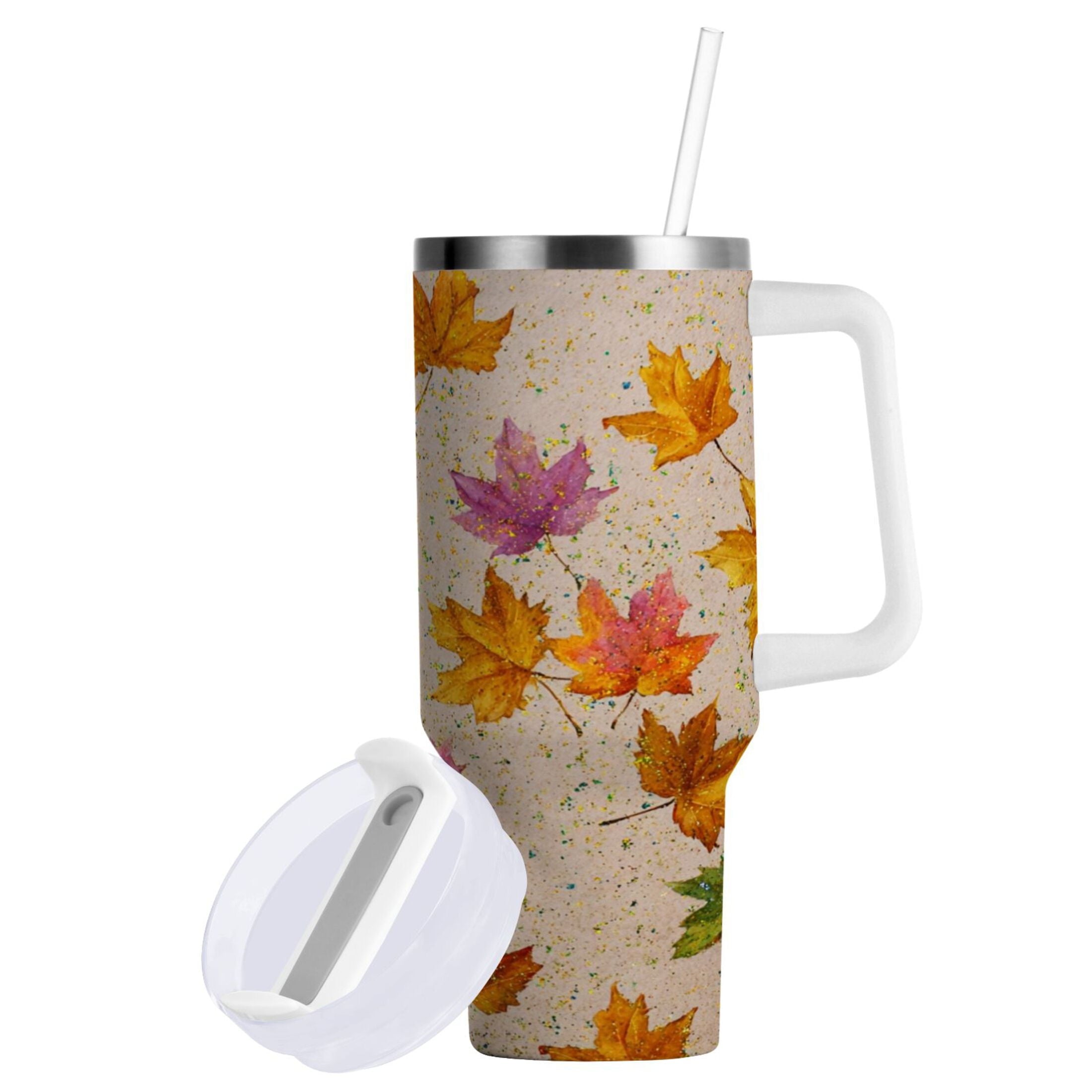 40 oz Insulated Stainless Steel Tumbler Double Wall Stainless Steel Tumbler with 2-Way Drinking Colored Autumn Leaves - 98IS