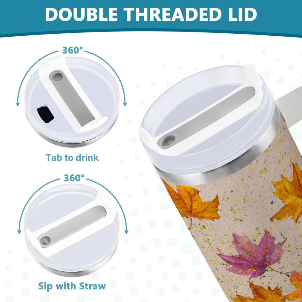 40 oz Insulated Stainless Steel Tumbler Double Wall Stainless Steel Tumbler with 2-Way Drinking Colored Autumn Leaves - 98IS