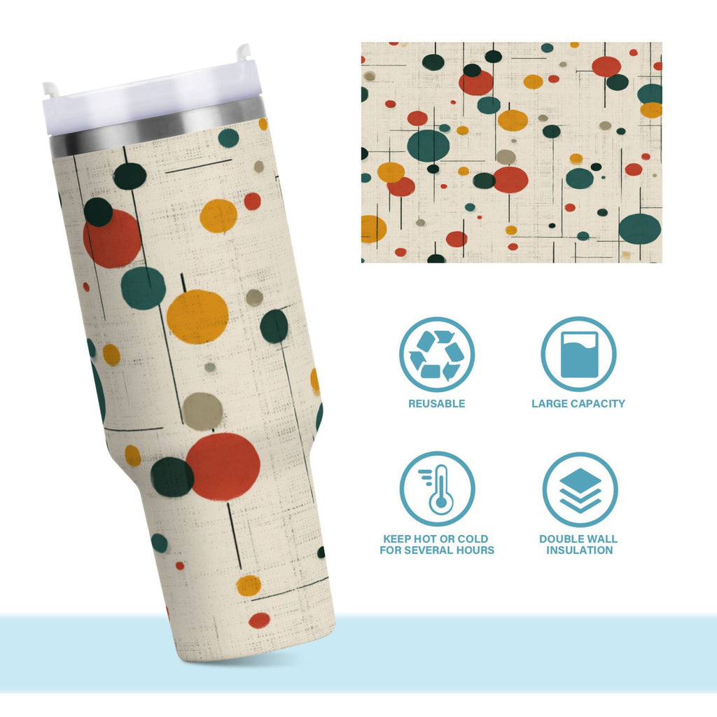 30 oz Insulated Stainless Steel Tumbler Double Wall Stainless Steel Tumbler with 2-Way Drinking Colorful Dots and Lines - GDZX