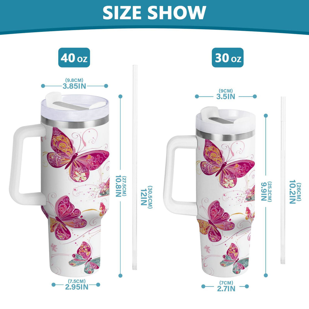 30 oz Insulated Stainless Steel Tumbler Double Wall Stainless Steel Tumbler with 2-Way Drinking Colorful Butterflies - VH11