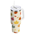 40 oz Insulated Stainless Steel Tumbler Double Wall Stainless Steel Tumbler with 2-Way Drinking Colorful Autumn Leaves Pattern - T47Y