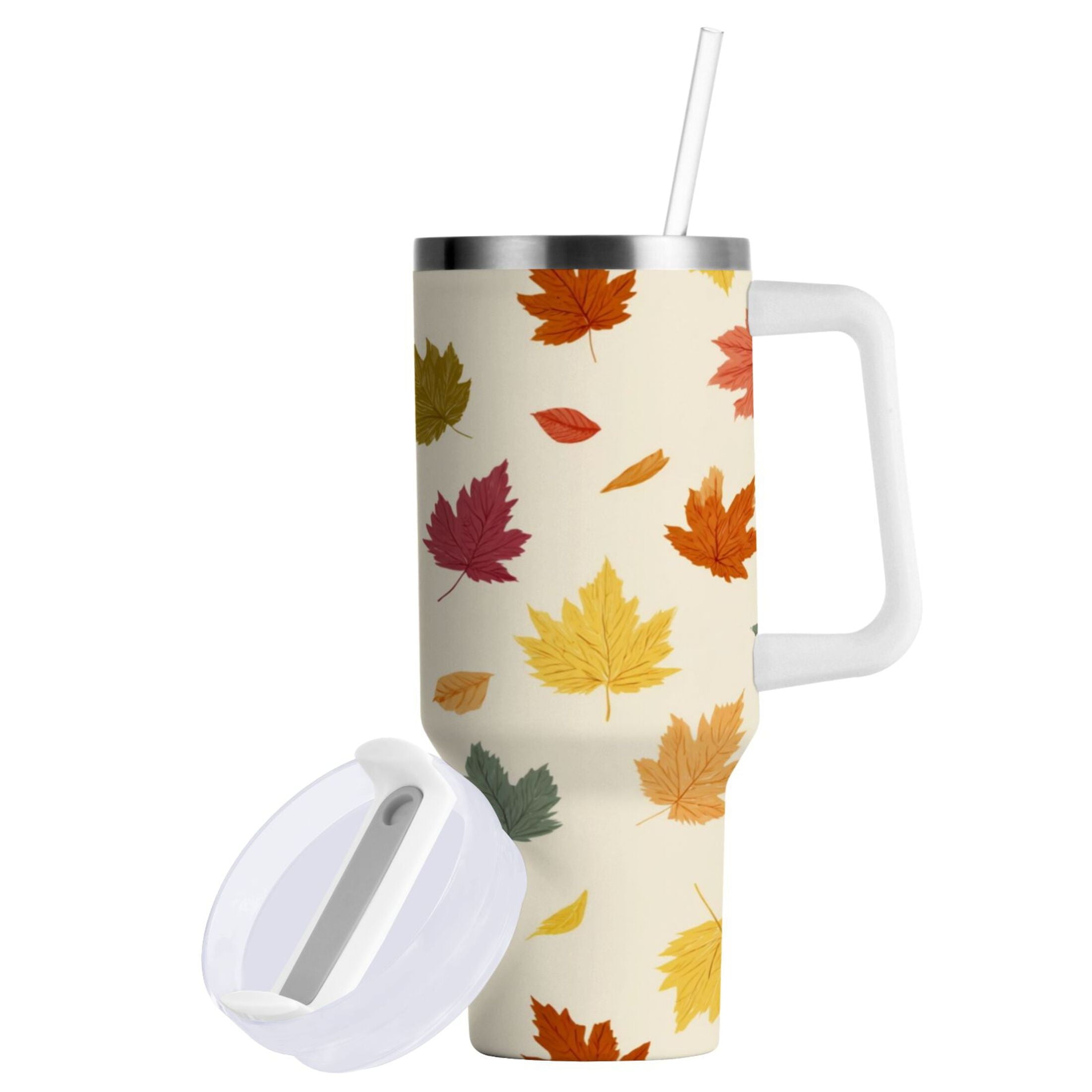 40 oz Insulated Stainless Steel Tumbler Double Wall Stainless Steel Tumbler with 2-Way Drinking Colorful Autumn Leaves Pattern - T47Y