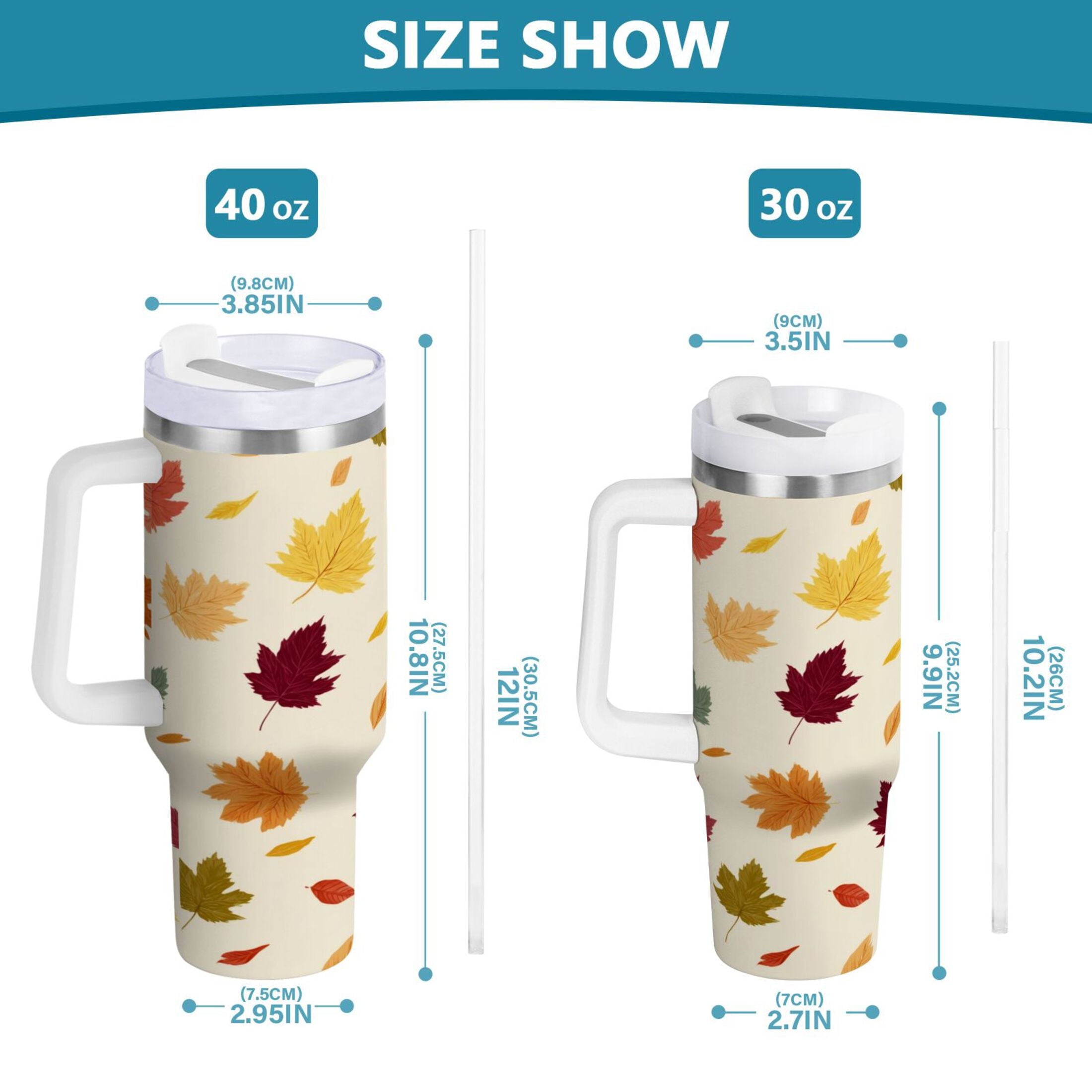 40 oz Insulated Stainless Steel Tumbler Double Wall Stainless Steel Tumbler with 2-Way Drinking Colorful Autumn Leaves Pattern - T47Y