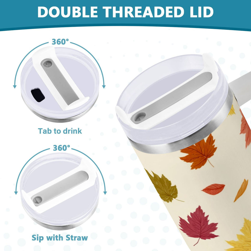 40 oz Insulated Stainless Steel Tumbler Double Wall Stainless Steel Tumbler with 2-Way Drinking Colorful Autumn Leaves Pattern - T47Y