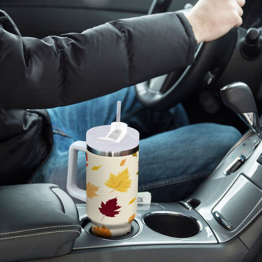 40 oz Insulated Stainless Steel Tumbler Double Wall Stainless Steel Tumbler with 2-Way Drinking Colorful Autumn Leaves Pattern - T47Y