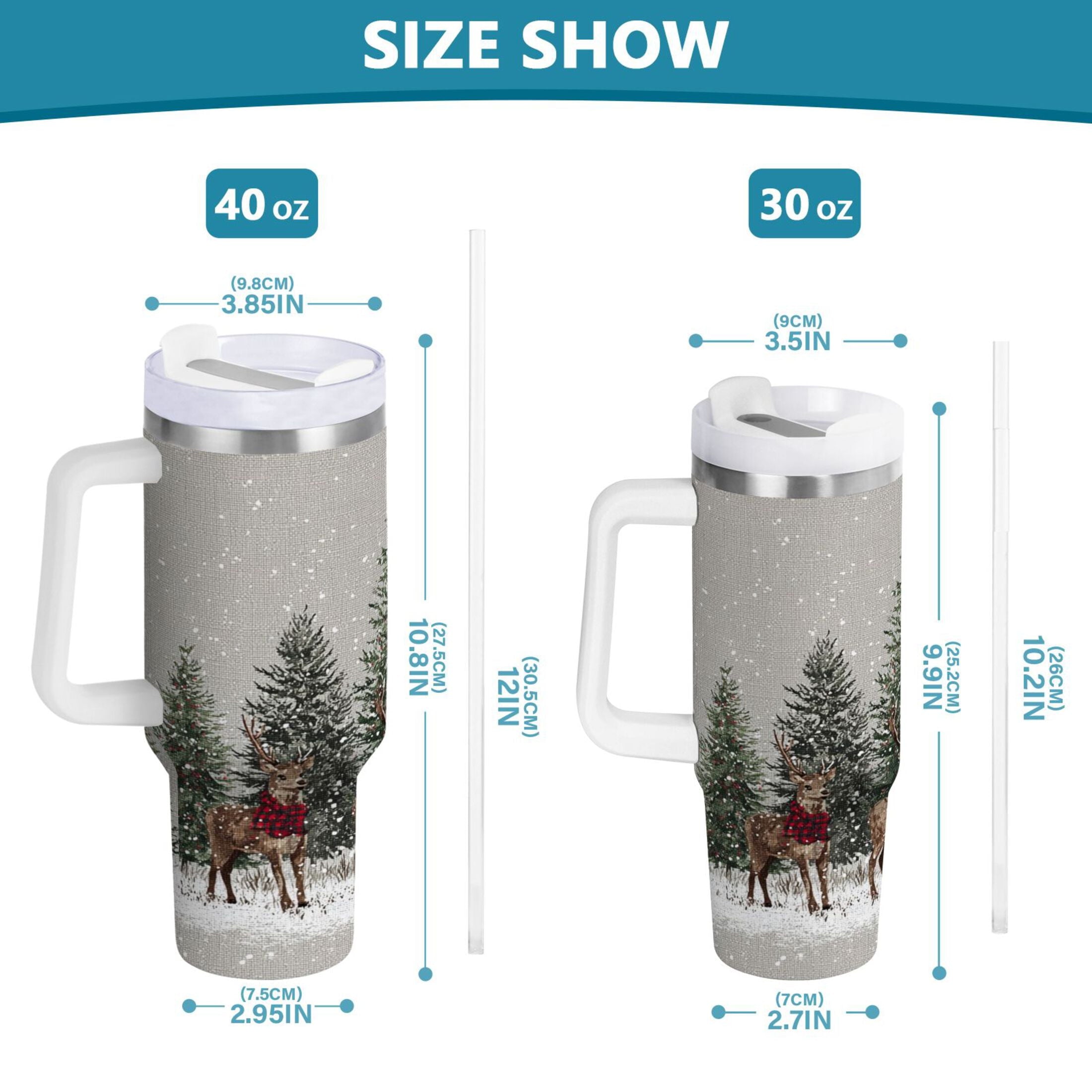 30 oz Insulated Stainless Steel Tumbler Double Wall Stainless Steel Tumbler with 2-Way Drinking Christmas Deer and Snowmen - 76PT
