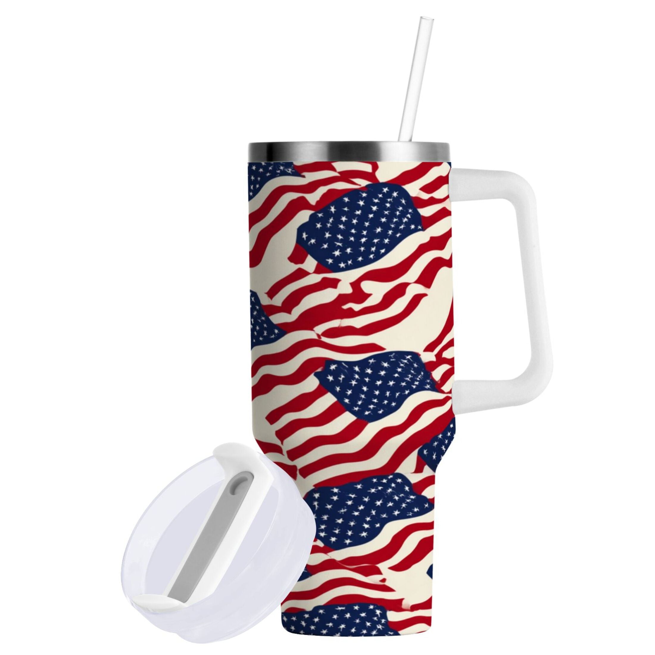 40 oz Insulated Stainless Steel Tumbler Double Wall Stainless Steel Tumbler with 2-Way Drinking Flags Abstract Design - 69F6