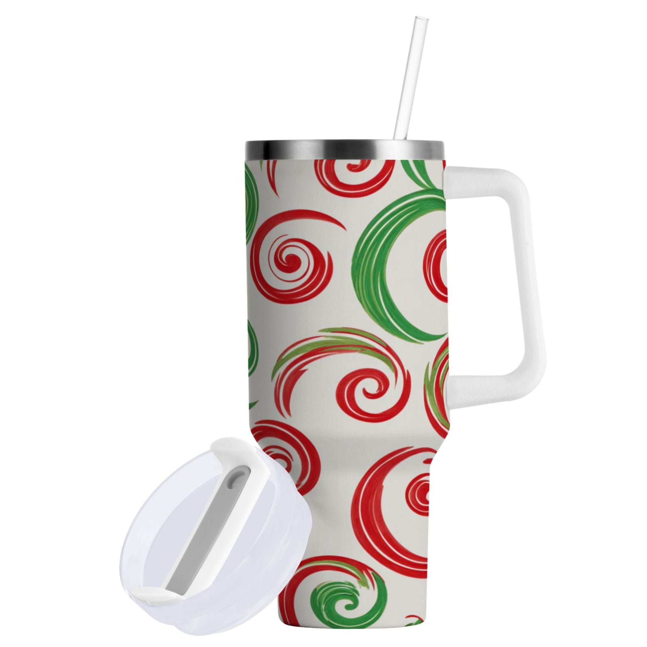 40 oz Insulated Stainless Steel Tumbler Double Wall Stainless Steel Tumbler with 2-Way Drinking Red and Green Swirls - D6DI