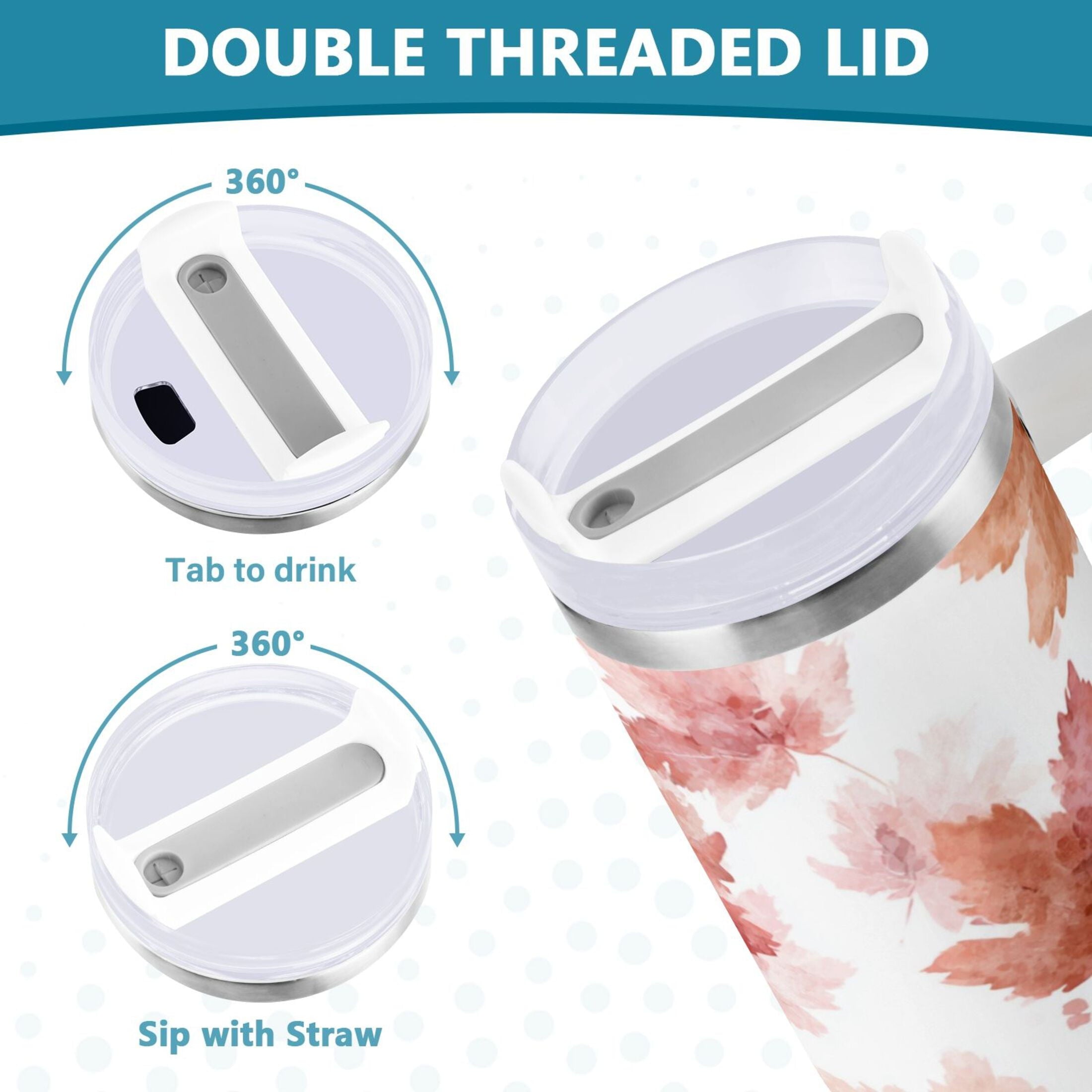 30 oz Insulated Stainless Steel Tumbler Double Wall Stainless Steel Tumbler with 2-Way Drinking Watercolor Pink Maple Leaves - ECBB