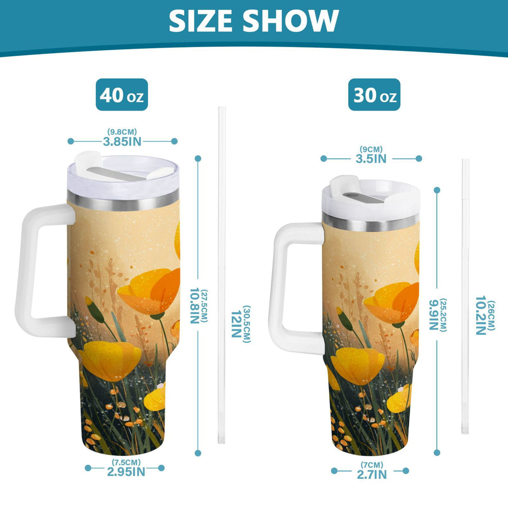 30 oz Insulated Stainless Steel Tumbler Double Wall Stainless Steel Tumbler with 2-Way Drinking Yellow Flowers on The Grass - B2XW