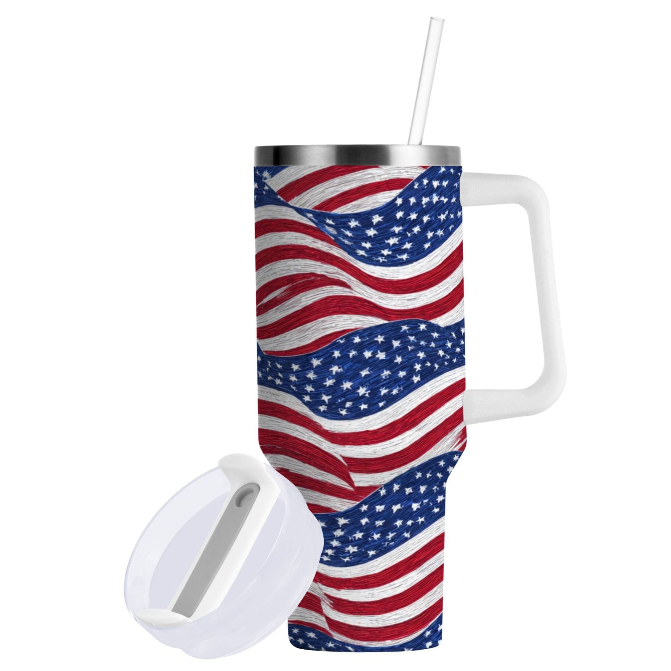 30 oz Insulated Stainless Steel Tumbler Double Wall Stainless Steel Tumbler with 2-Way Drinking Flags Wave Pattern - 4TVK