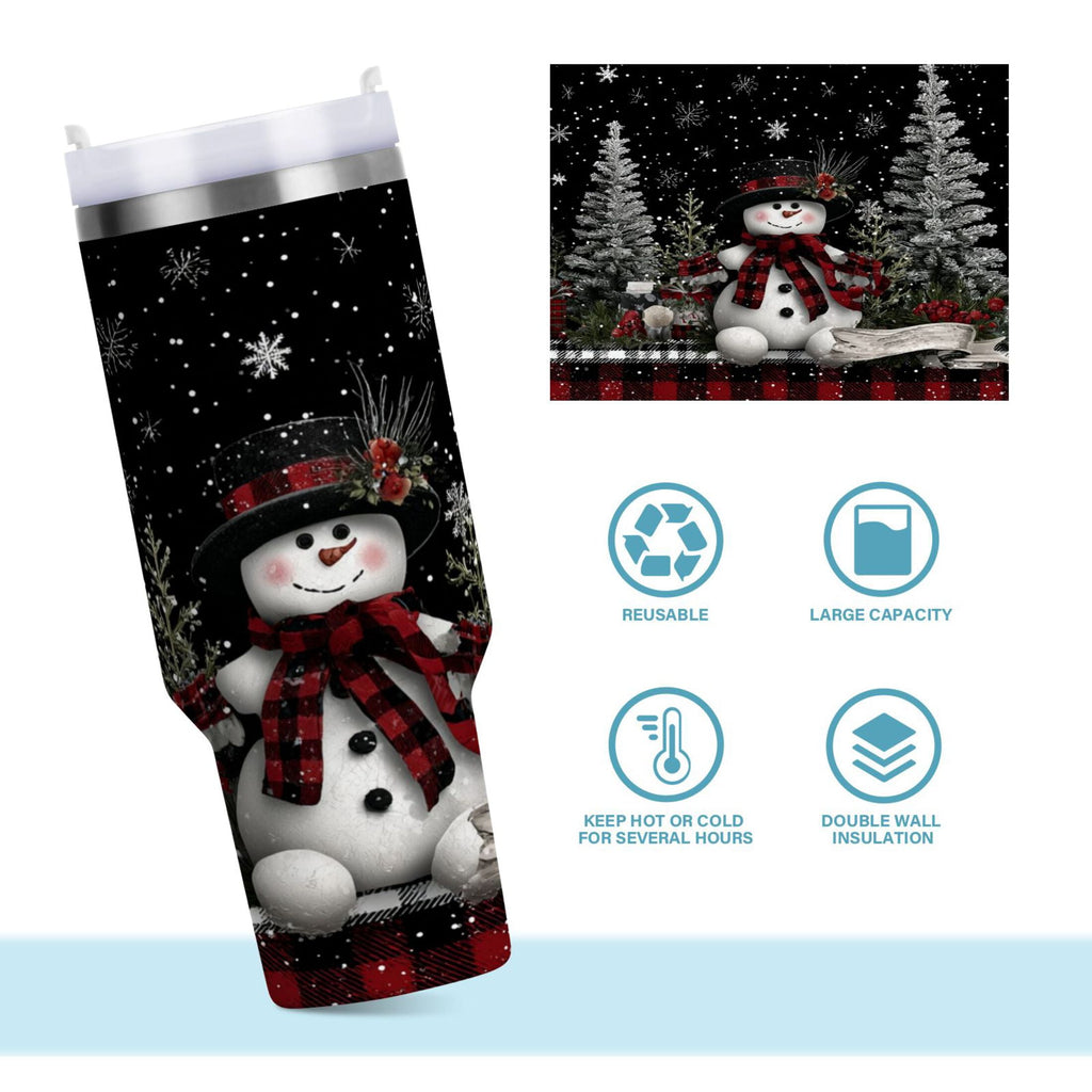 30 oz Insulated Stainless Steel Tumbler Double Wall Stainless Steel Tumbler with 2-Way Drinking Christmas Snowman - ULH4
