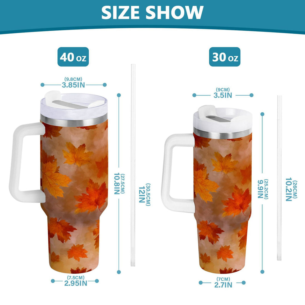 40 oz Insulated Stainless Steel Tumbler Double Wall Stainless Steel Tumbler with 2-Way Drinking Orange and Brown Autumn Leaves - 559D