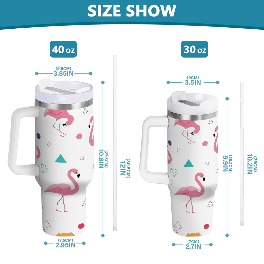 40 oz Insulated Stainless Steel Tumbler Double Wall Stainless Steel Tumbler with 2-Way Drinking Cute Flamingo Pattern - VJRE