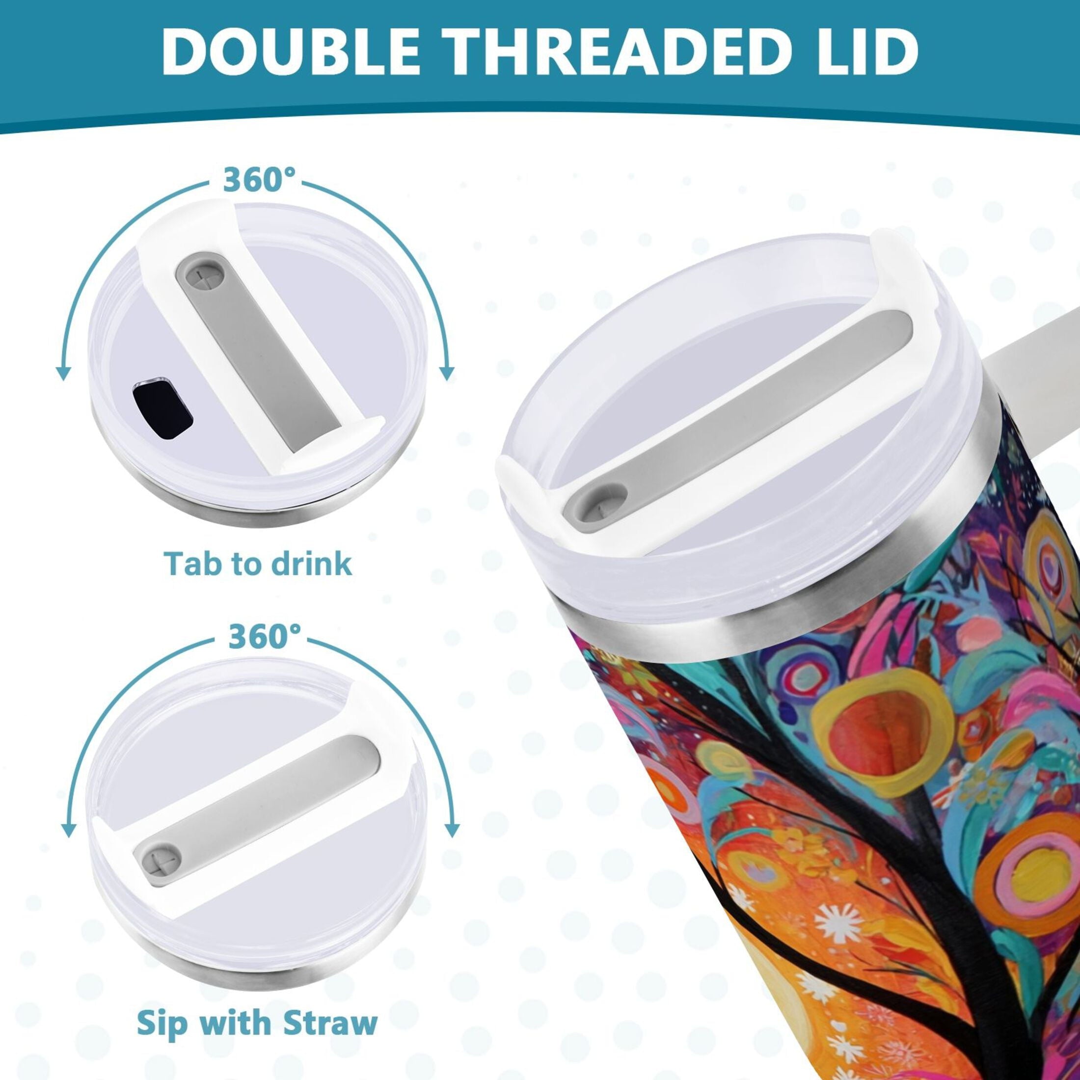 30 oz Insulated Stainless Steel Tumbler Double Wall Stainless Steel Tumbler with 2-Way Drinking Beautiful Abstract Tree Painting - TC9W