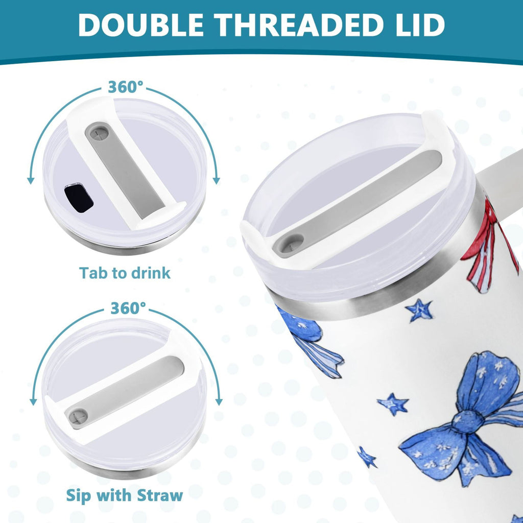 40 oz Insulated Stainless Steel Tumbler Double Wall Stainless Steel Tumbler with 2-Way Drinking Hand-drawn Bows - QOO9