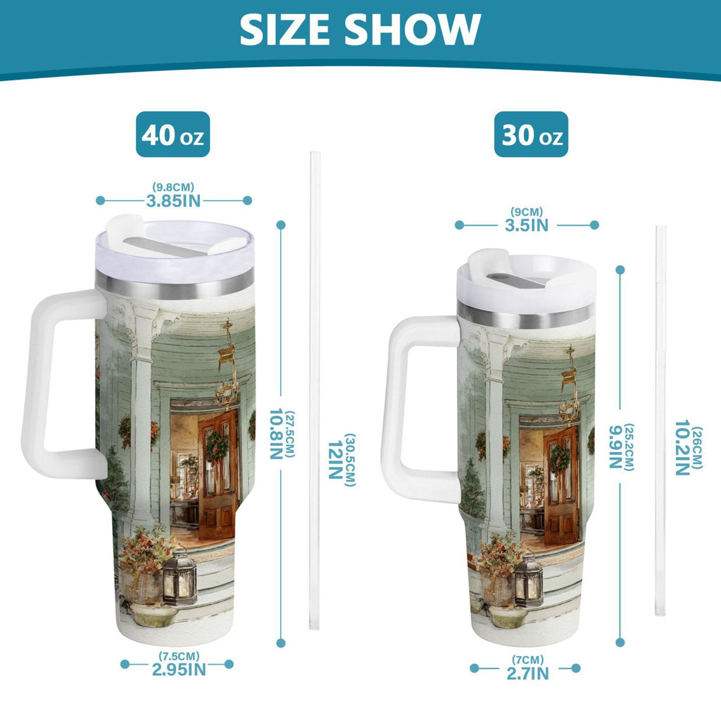 30 oz Insulated Stainless Steel Tumbler Double Wall Stainless Steel Tumbler with 2-Way Drinking Charming Christmas Doorway - 48TR