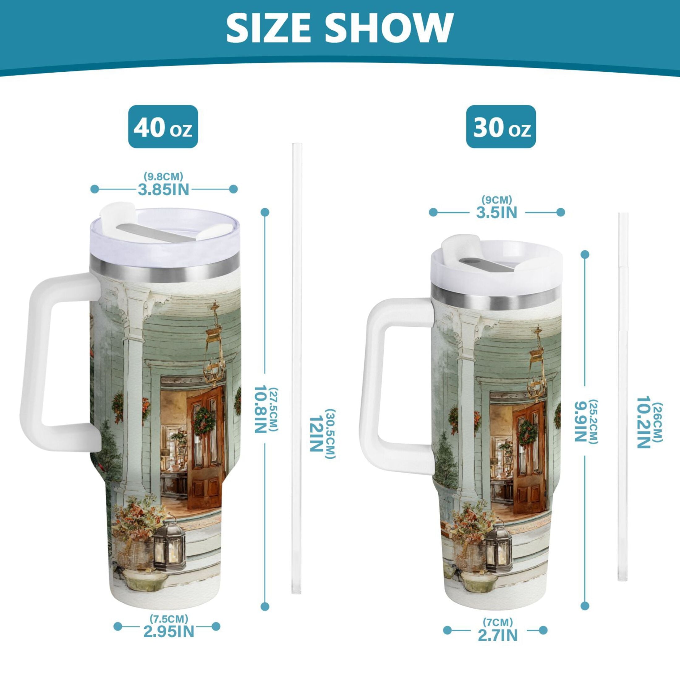 30 oz Insulated Stainless Steel Tumbler Double Wall Stainless Steel Tumbler with 2-Way Drinking Charming Christmas Doorway - 48TR