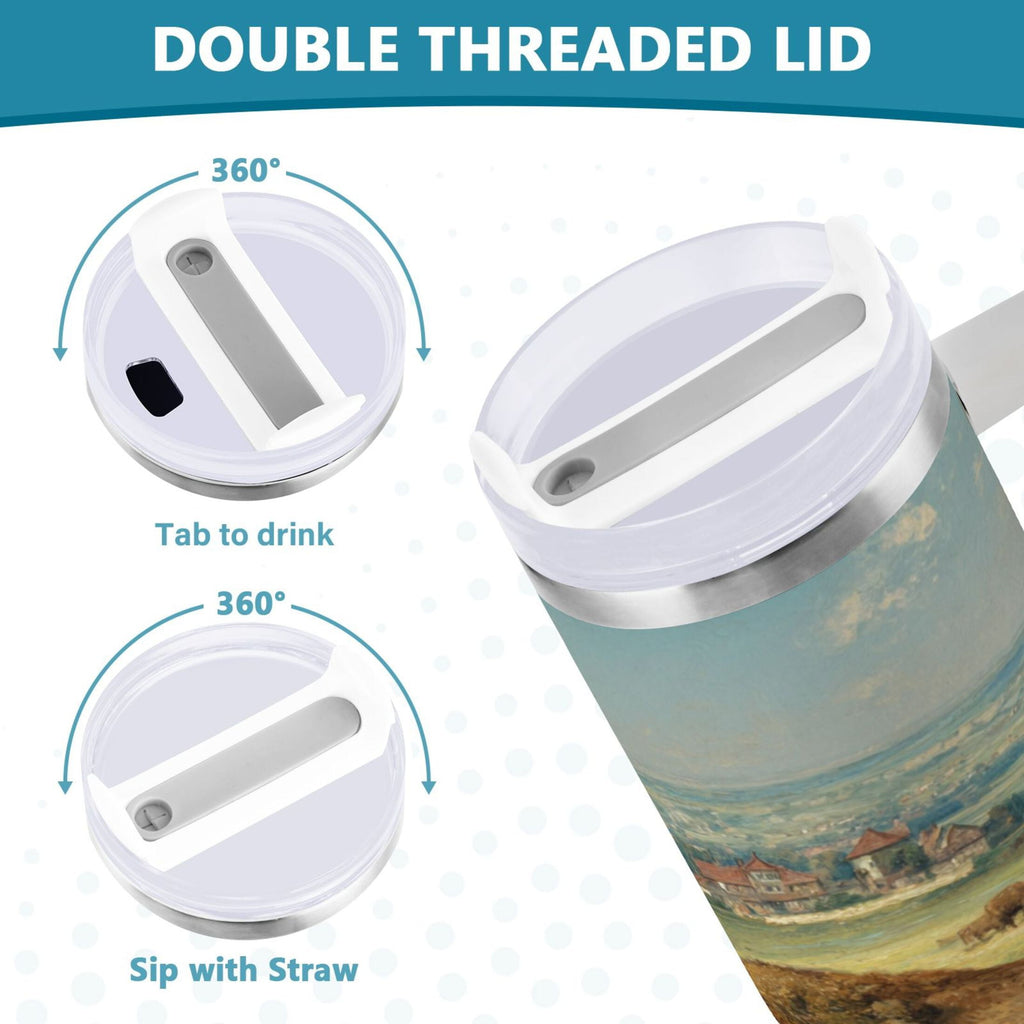 30 oz Insulated Stainless Steel Tumbler Double Wall Stainless Steel Tumbler with 2-Way Drinking Buffalo Herd Oil Painting - I0RD