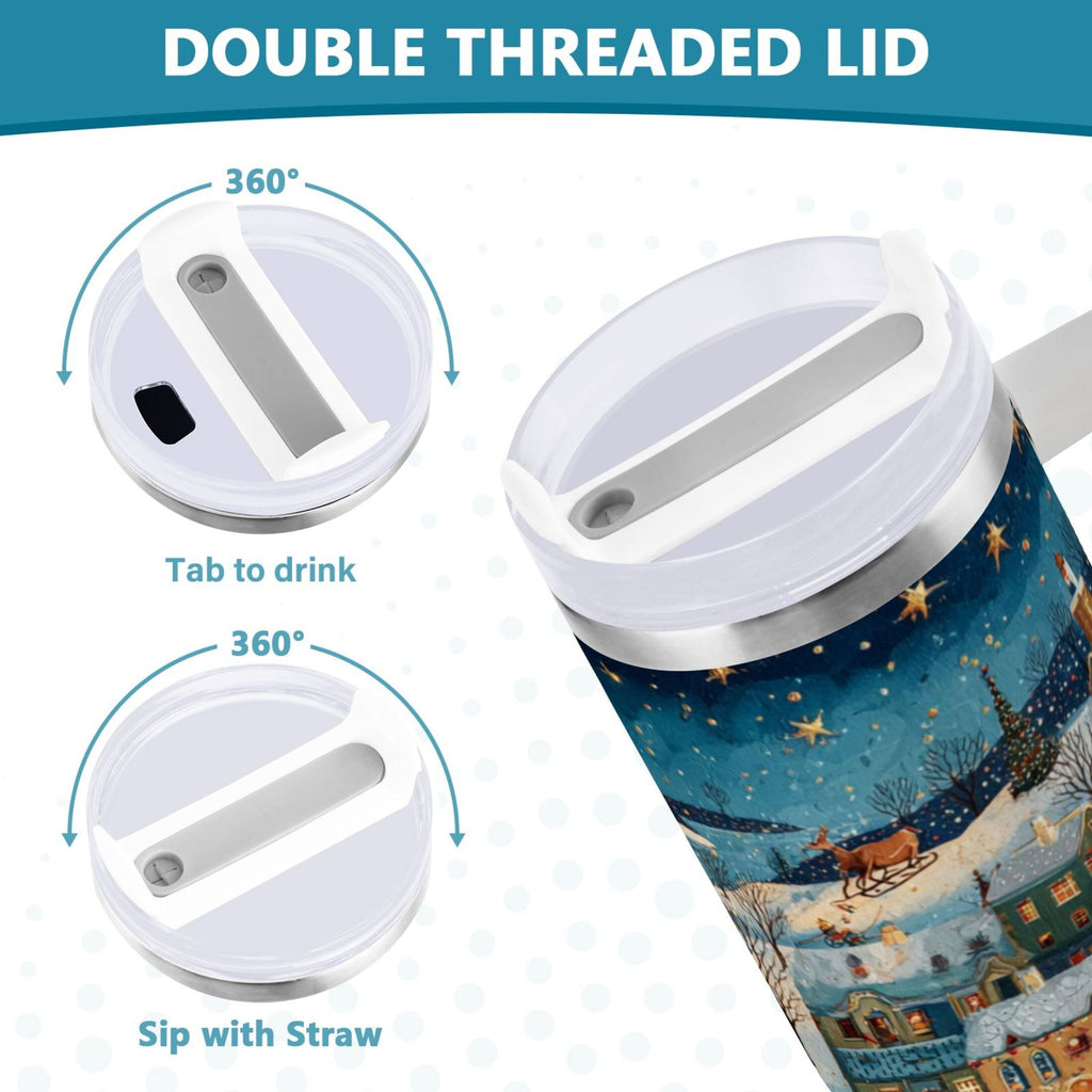 30 oz Insulated Stainless Steel Tumbler Double Wall Stainless Steel Tumbler with 2-Way Drinking Whimsical Christmas Scene - D5MM