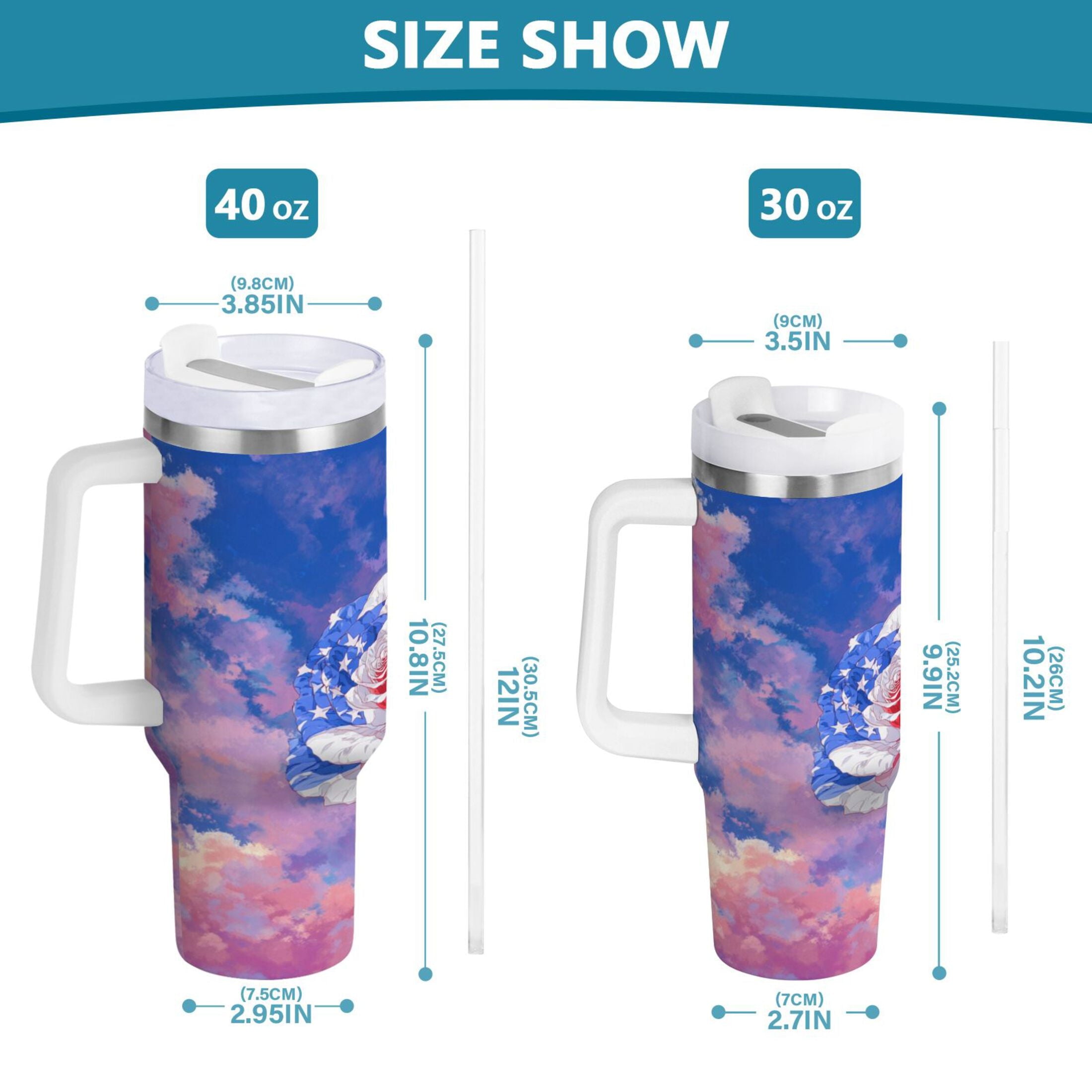 30 oz Insulated Stainless Steel Tumbler Double Wall Stainless Steel Tumbler with 2-Way Drinking Rose with Flag Pattern - JEPP