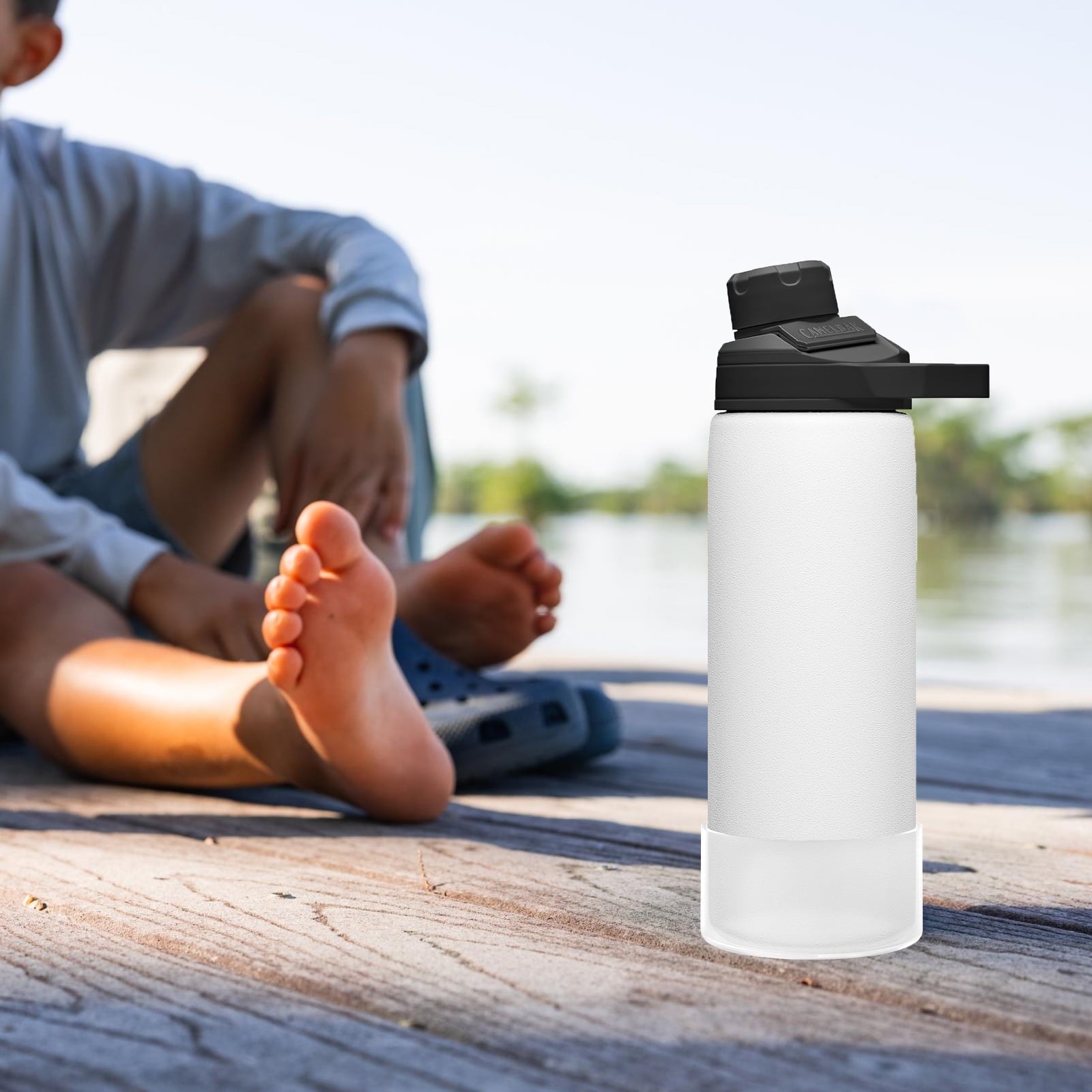 Linkidea 2 Pack Water Bottle Boot Compatible with CamelBak Eddy+20oz/25oz, Chute Mag 20oz/25oz, Carry Cap, Silicone Anti-Slip Bottle Bottom Bumper Protector (Clear White) - EXVR