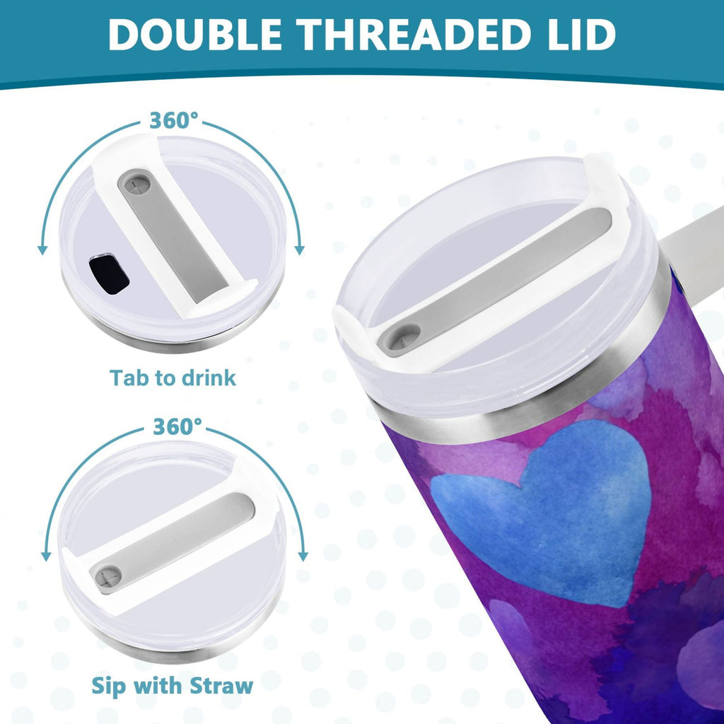 30 oz Insulated Stainless Steel Tumbler Double Wall Stainless Steel Tumbler with 2-Way Drinking Indigo and Violet Hearts - RF53