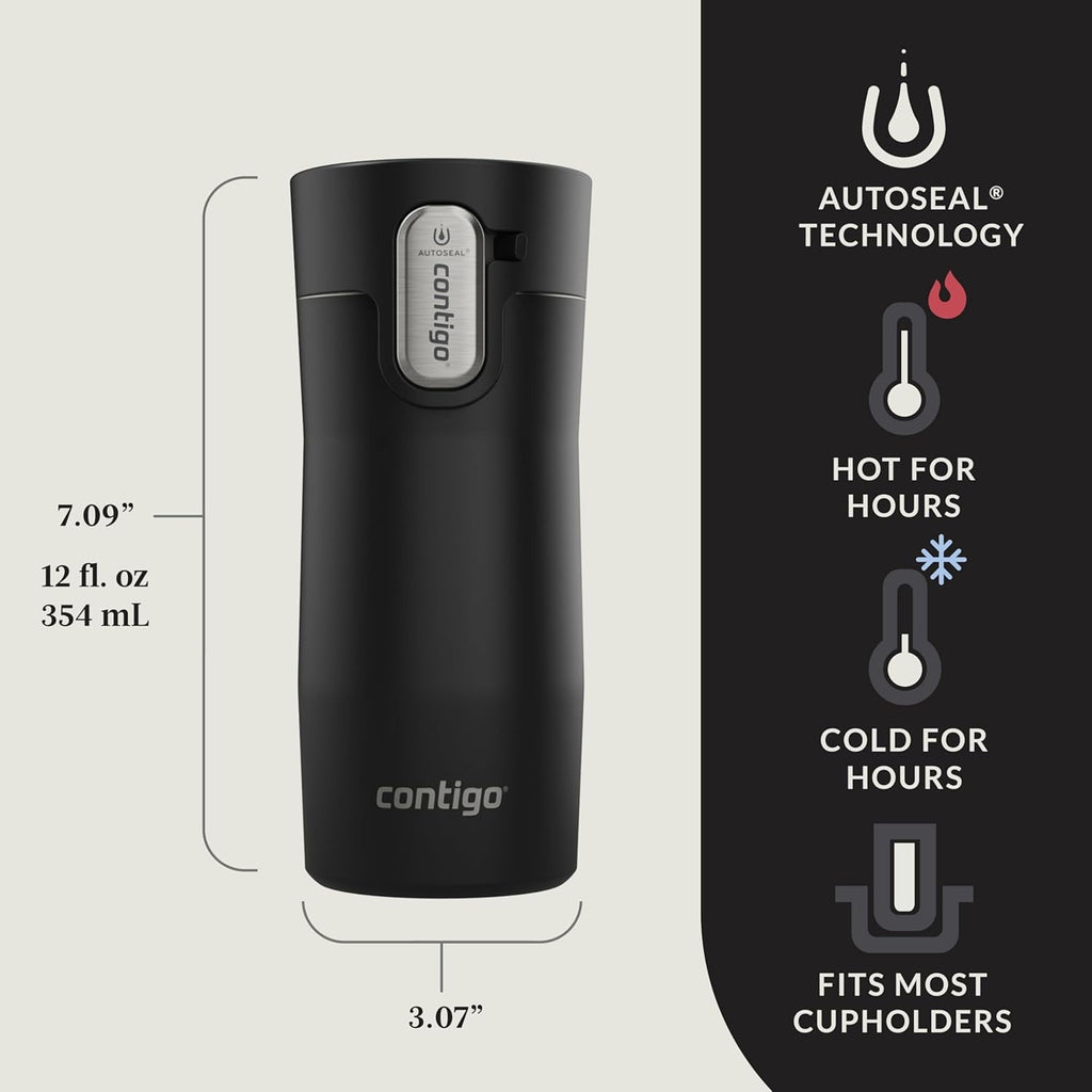 Contigo AUTOSEAL West Loop Vacuum-Insulated Stainless Steel Travel Mug with Easy-Clean Lid, 12oz, Matte Black - Y0BD