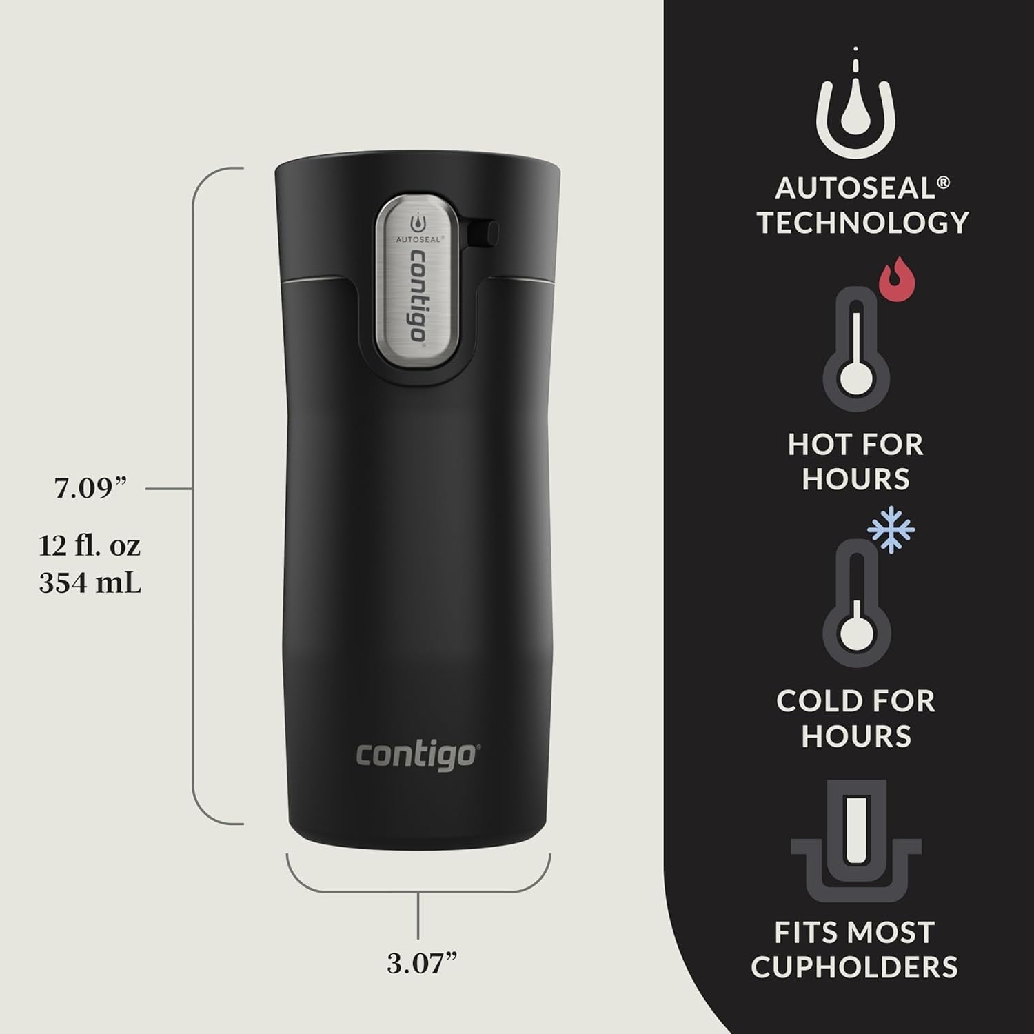 Contigo AUTOSEAL West Loop Vacuum-Insulated Stainless Steel Travel Mug with Easy-Clean Lid, 12oz, Matte Black - Y0BD