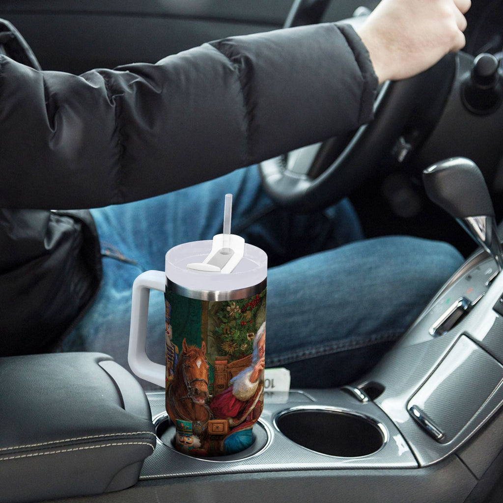 40 oz Insulated Stainless Steel Tumbler Double Wall Stainless Steel Tumbler with 2-Way Drinking Santa Eating Cookies - UMPP