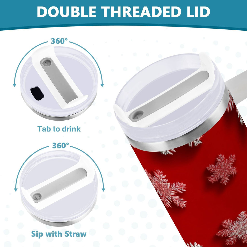 30 oz Insulated Stainless Steel Tumbler Double Wall Stainless Steel Tumbler with 2-Way Drinking Red and White Snowflakes - X70U