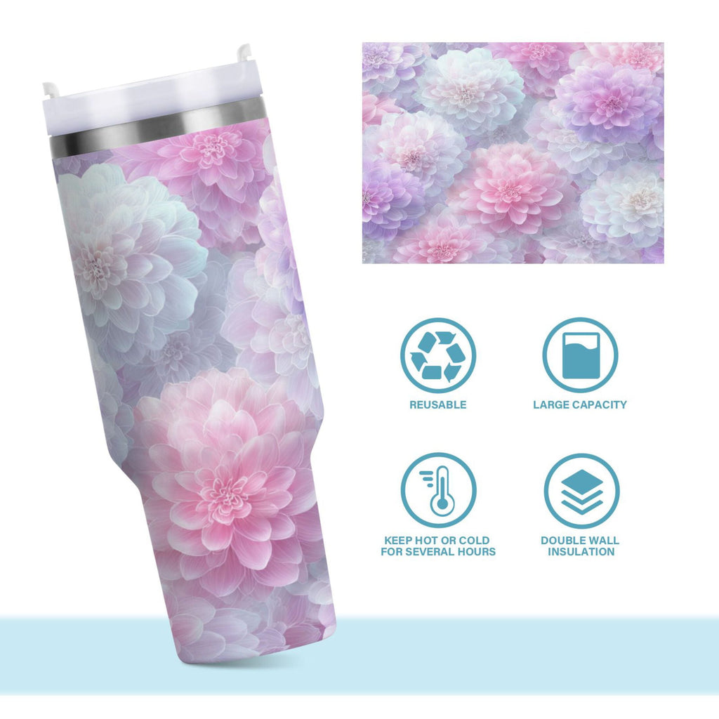 30 oz Insulated Stainless Steel Tumbler Double Wall Stainless Steel Tumbler with 2-Way Drinking Cute Pastel Watercolor Floral - 3IDJ