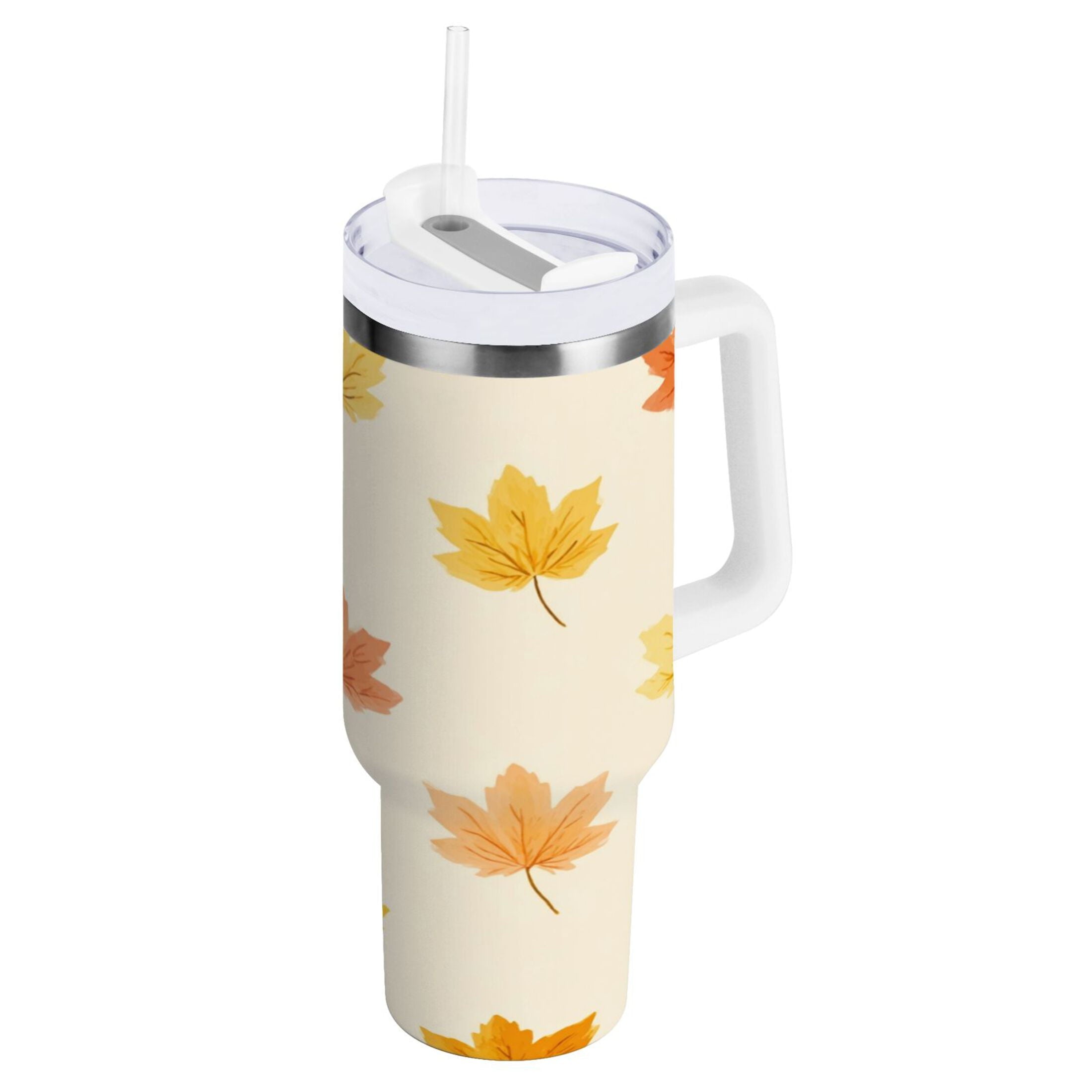 40 oz Insulated Stainless Steel Tumbler Double Wall Stainless Steel Tumbler with 2-Way Drinking Yellow Maple Leaves Pattern - 002O