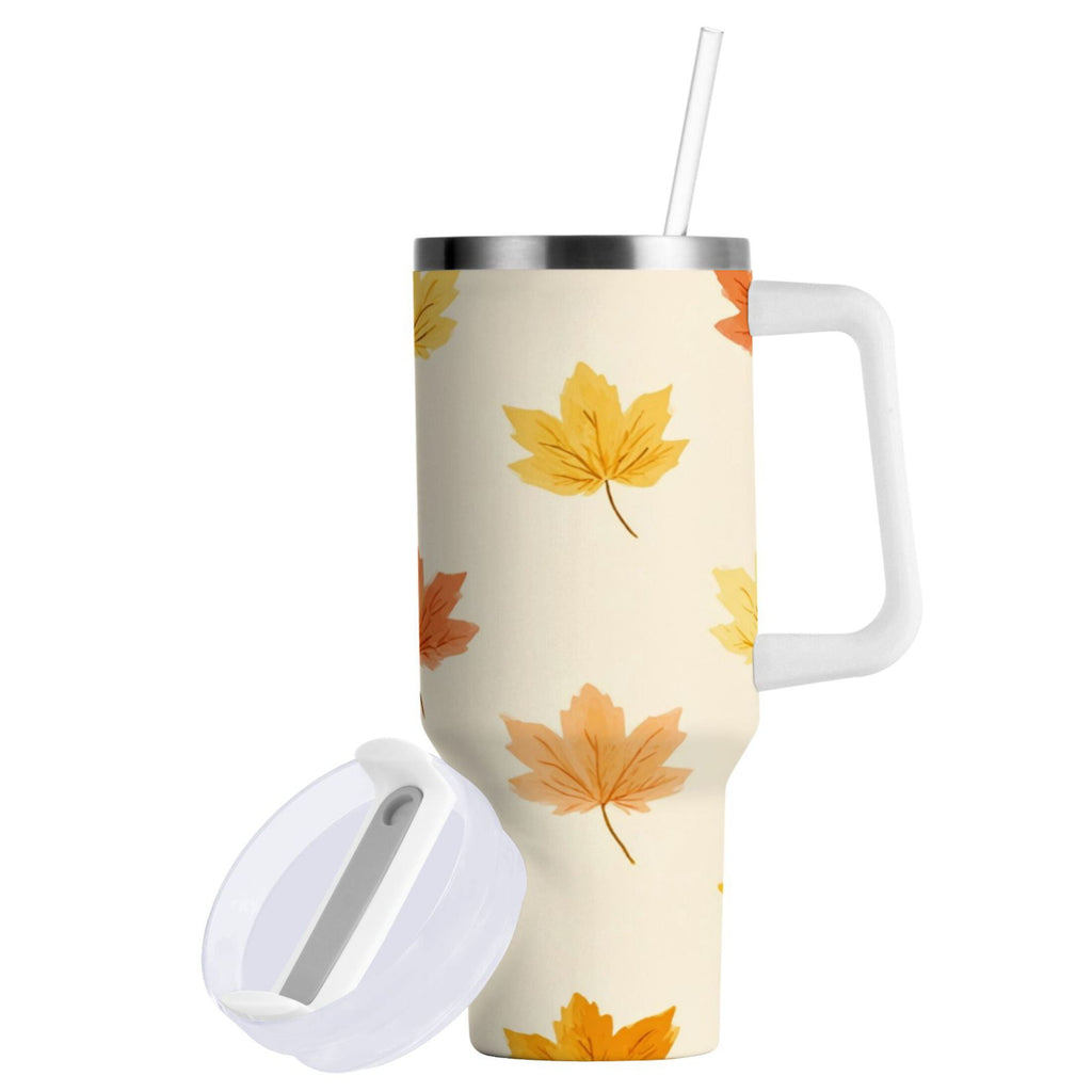 40 oz Insulated Stainless Steel Tumbler Double Wall Stainless Steel Tumbler with 2-Way Drinking Yellow Maple Leaves Pattern - 002O