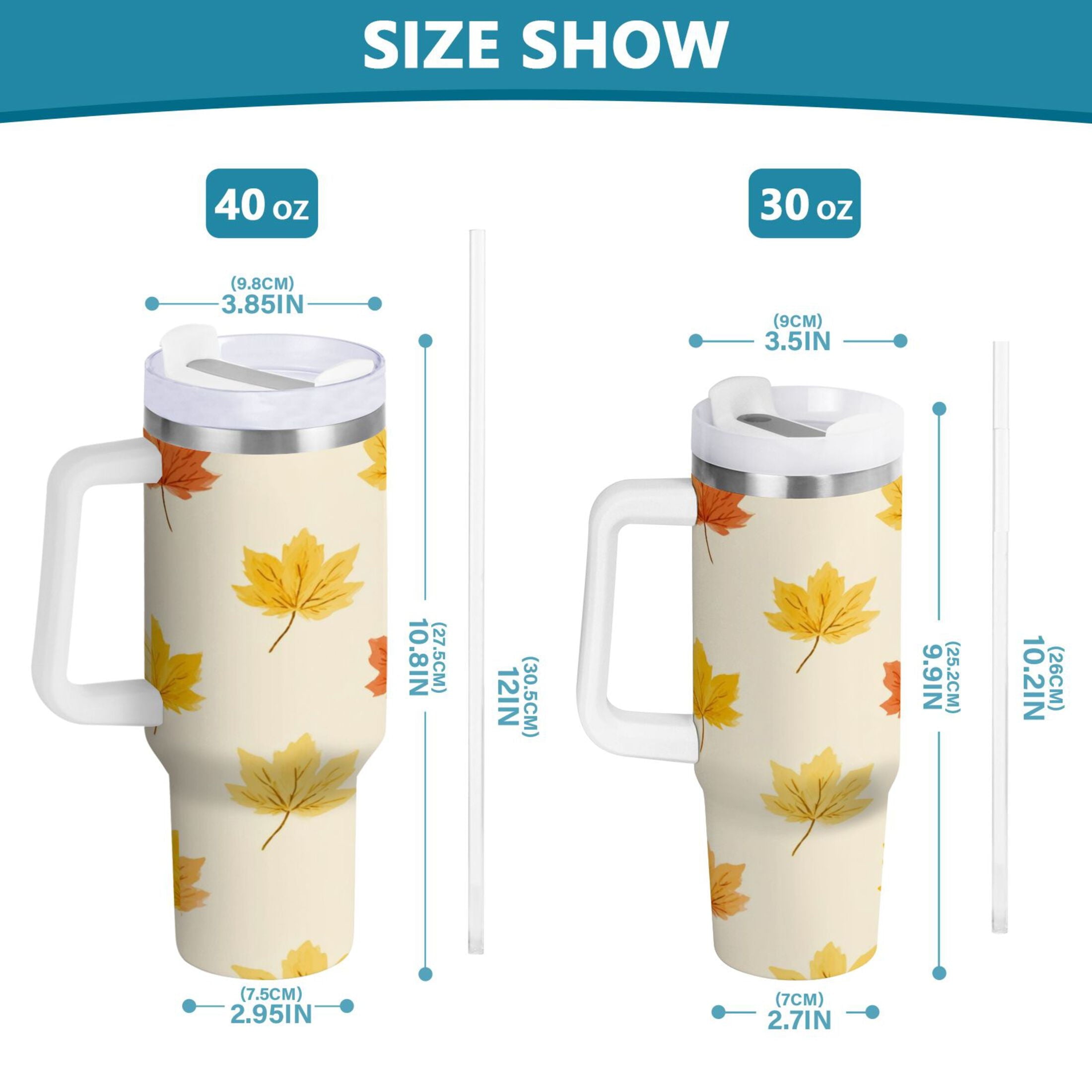 40 oz Insulated Stainless Steel Tumbler Double Wall Stainless Steel Tumbler with 2-Way Drinking Yellow Maple Leaves Pattern - 002O