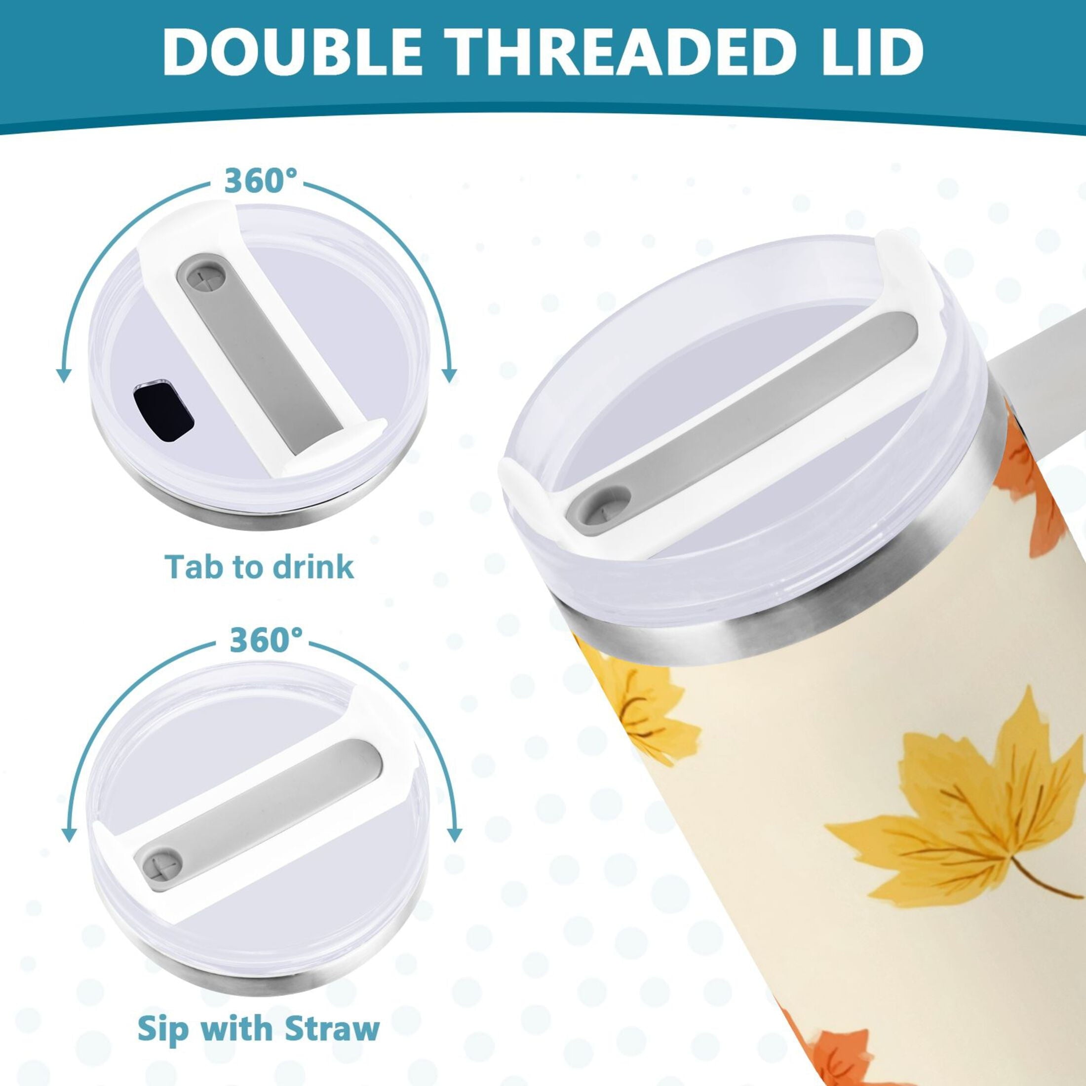 40 oz Insulated Stainless Steel Tumbler Double Wall Stainless Steel Tumbler with 2-Way Drinking Yellow Maple Leaves Pattern - 002O