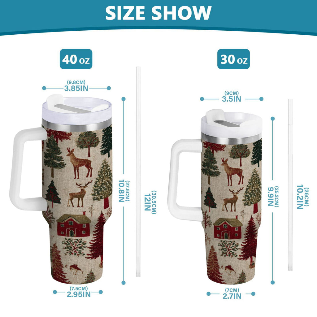 30 oz Insulated Stainless Steel Tumbler Double Wall Stainless Steel Tumbler with 2-Way Drinking Christmas Trees Deer and Houses - NPZW