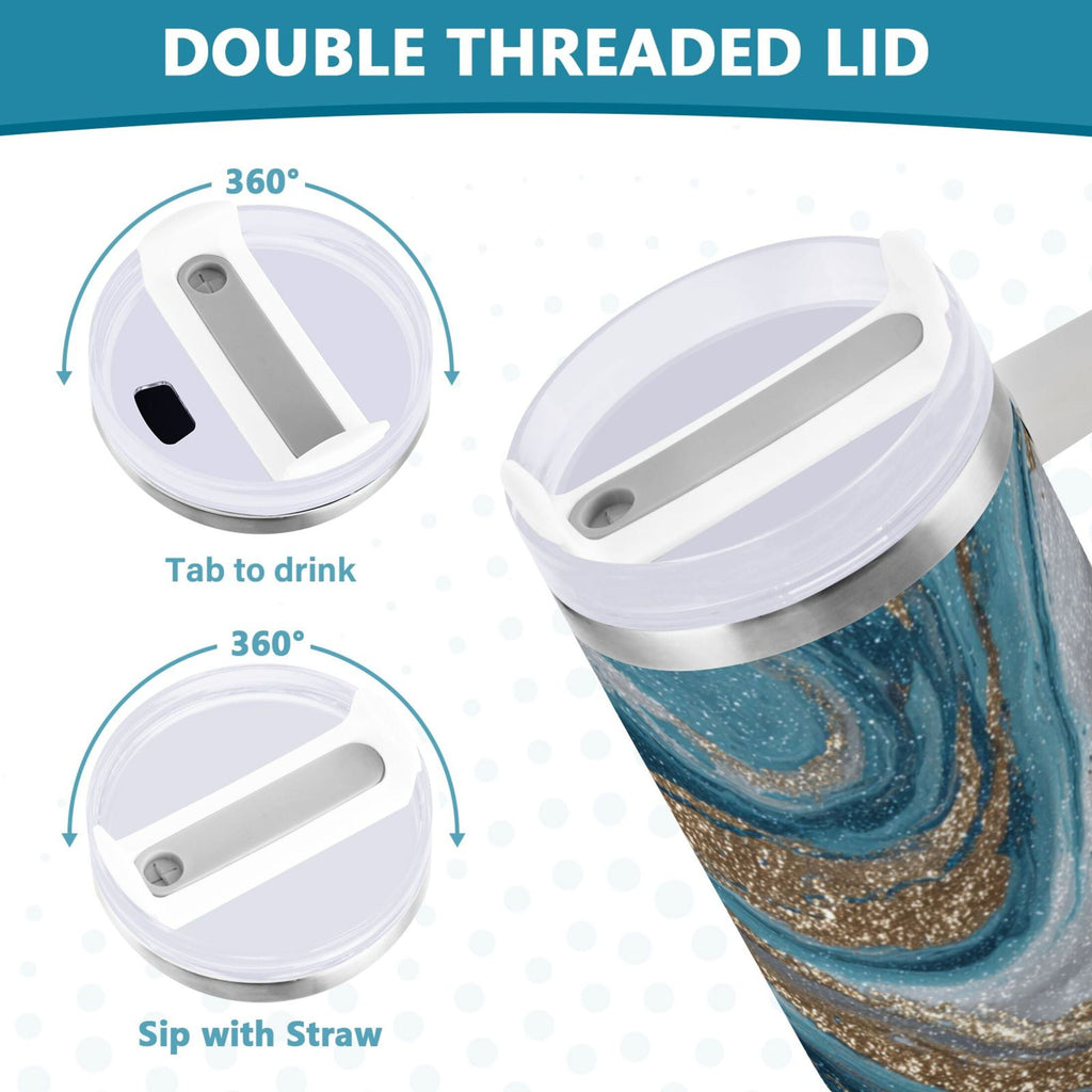 30 oz Insulated Stainless Steel Tumbler Double Wall Stainless Steel Tumbler with 2-Way Drinking Blue and Gold Swirling - LW18