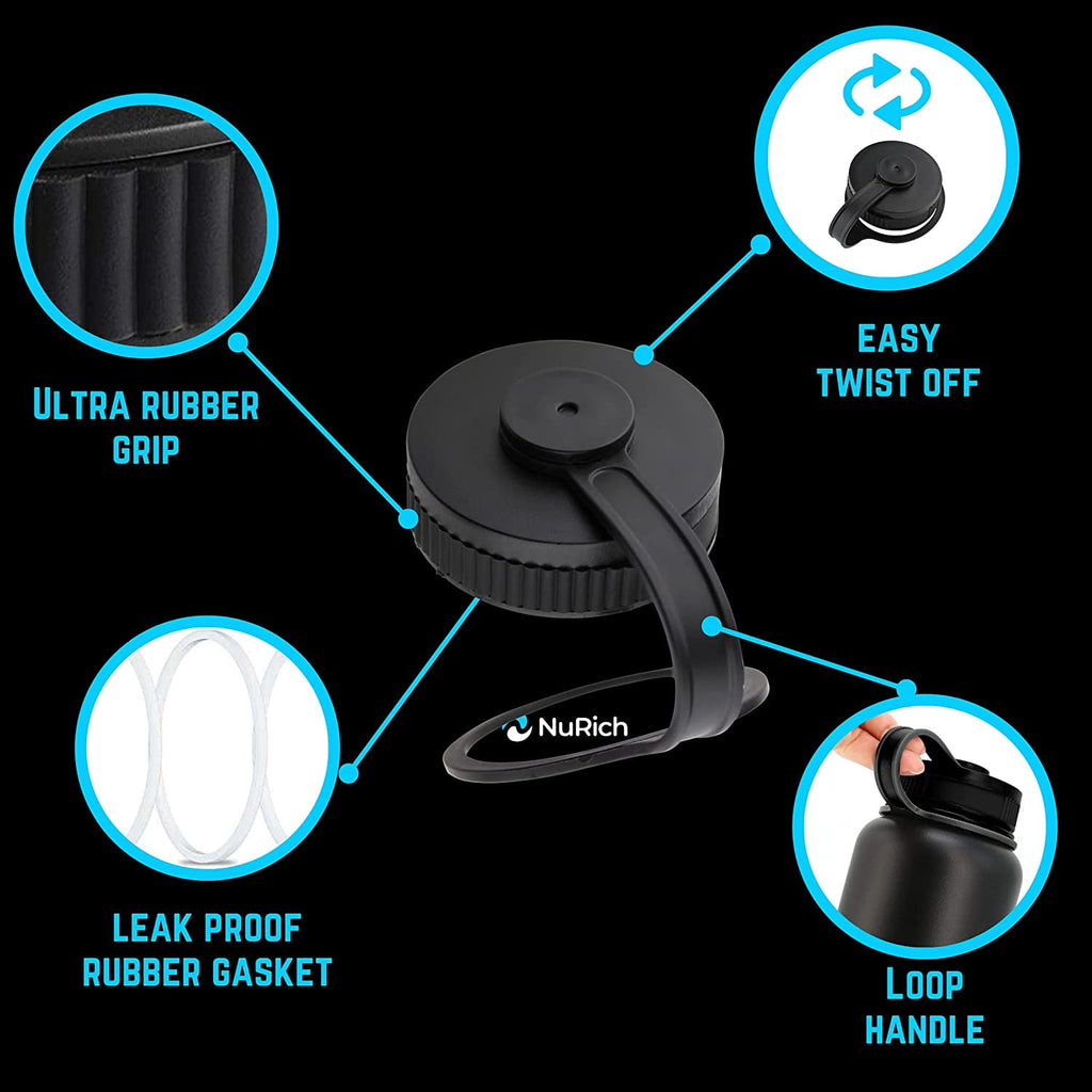 NuRich Loop Top Lid for Wide Mouth Hydro Flask, Nalgene &amp; Simple Water Bottles - V5Z5